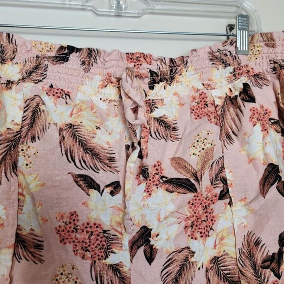 Palm Tree Hawaiian Shorts Linen Blend Pink Vacation Beach Cruise Women' Size XL - Picture 3 of 5